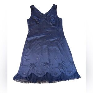 Kenzie Vintage Black Silk Dress Lined Y2K Coquette Style Embroidered Bows SZ 14